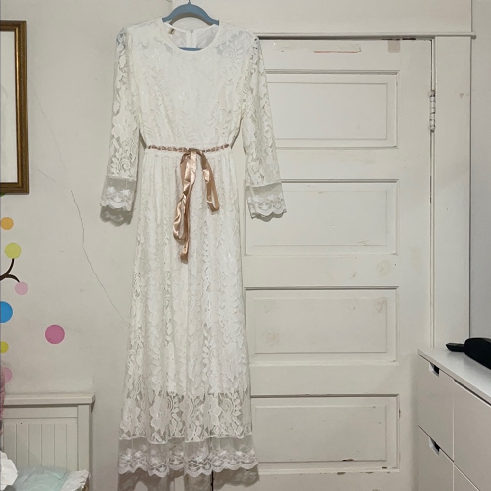 white lace wedding/maxi dress with long sleeves